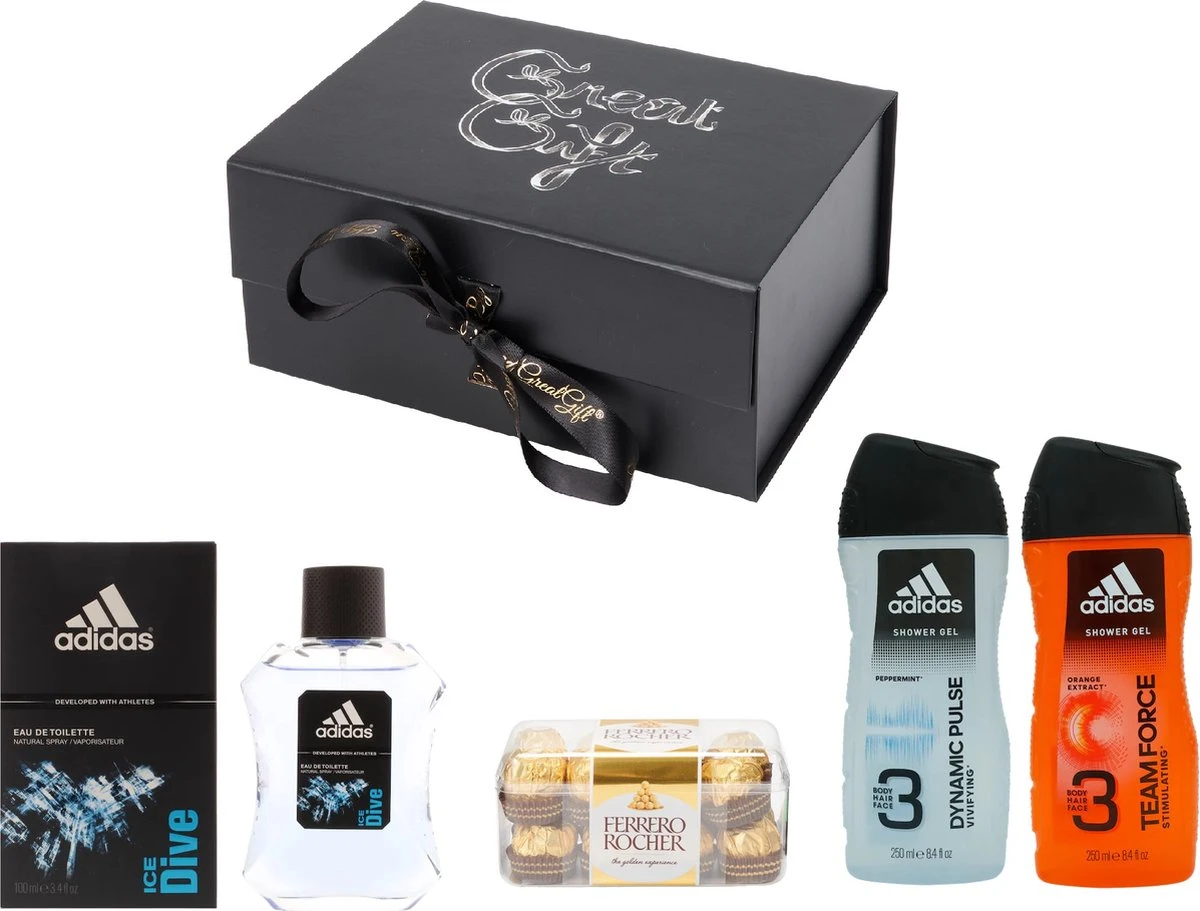 GreatGift® - Cadeaupakket Voor Hem - Adidas Geschenkset- Ferrero Rocher - Vaderdag - Voor Mannen - Cadeau Voor Hem - Cadeau - In Luxe Giftbox 1 GreatGift® - Cadeaupakket Voor Hem - Adidas Geschenkset- Ferrero Rocher - Vaderdag - Voor Mannen - Cadeau Voor Hem - Cadeau - In Luxe Giftbox